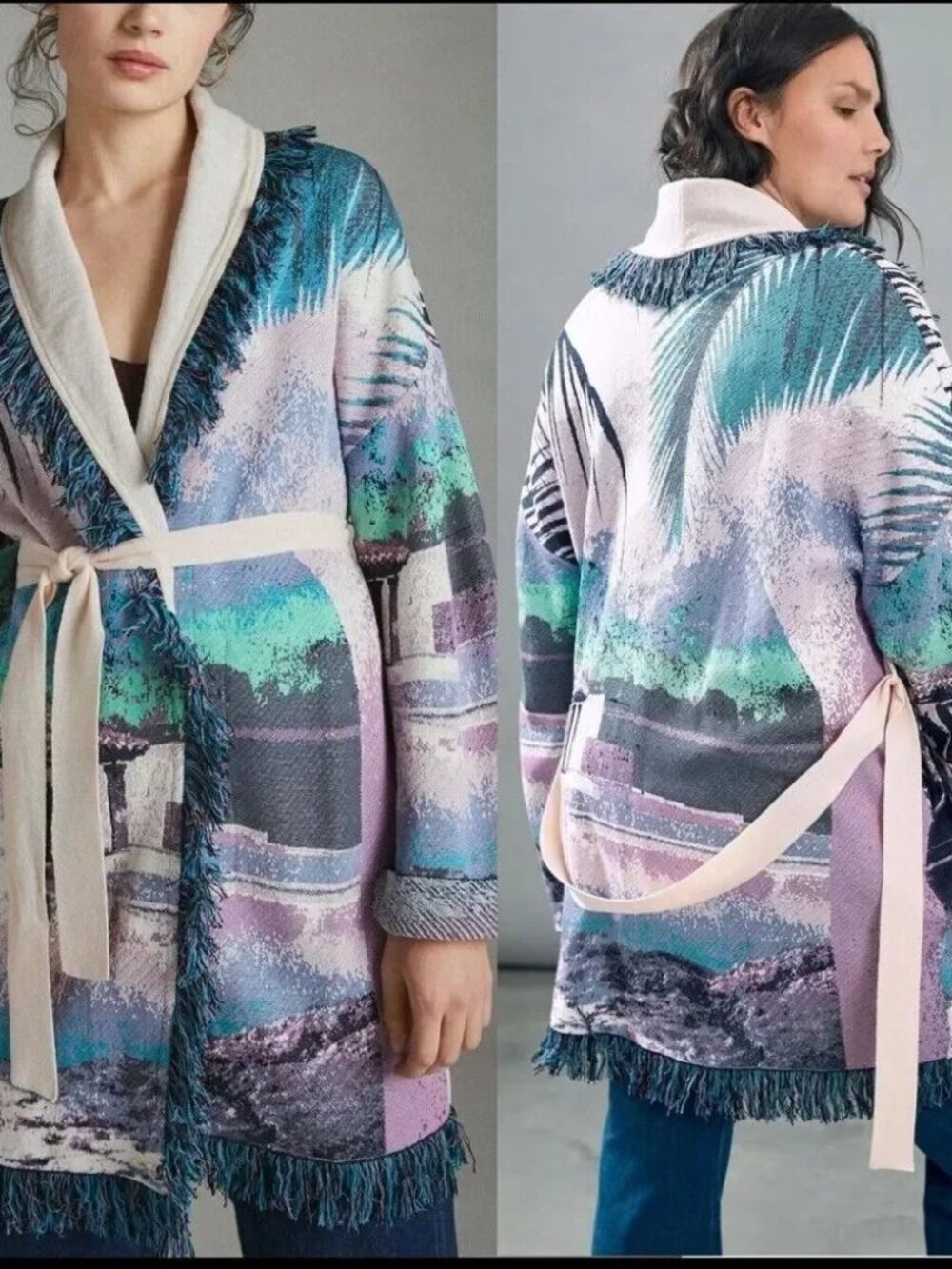 ALDO MARTINS Anthropologie Cardigan Sweater Womens Small Moira Belted‎ Fringe